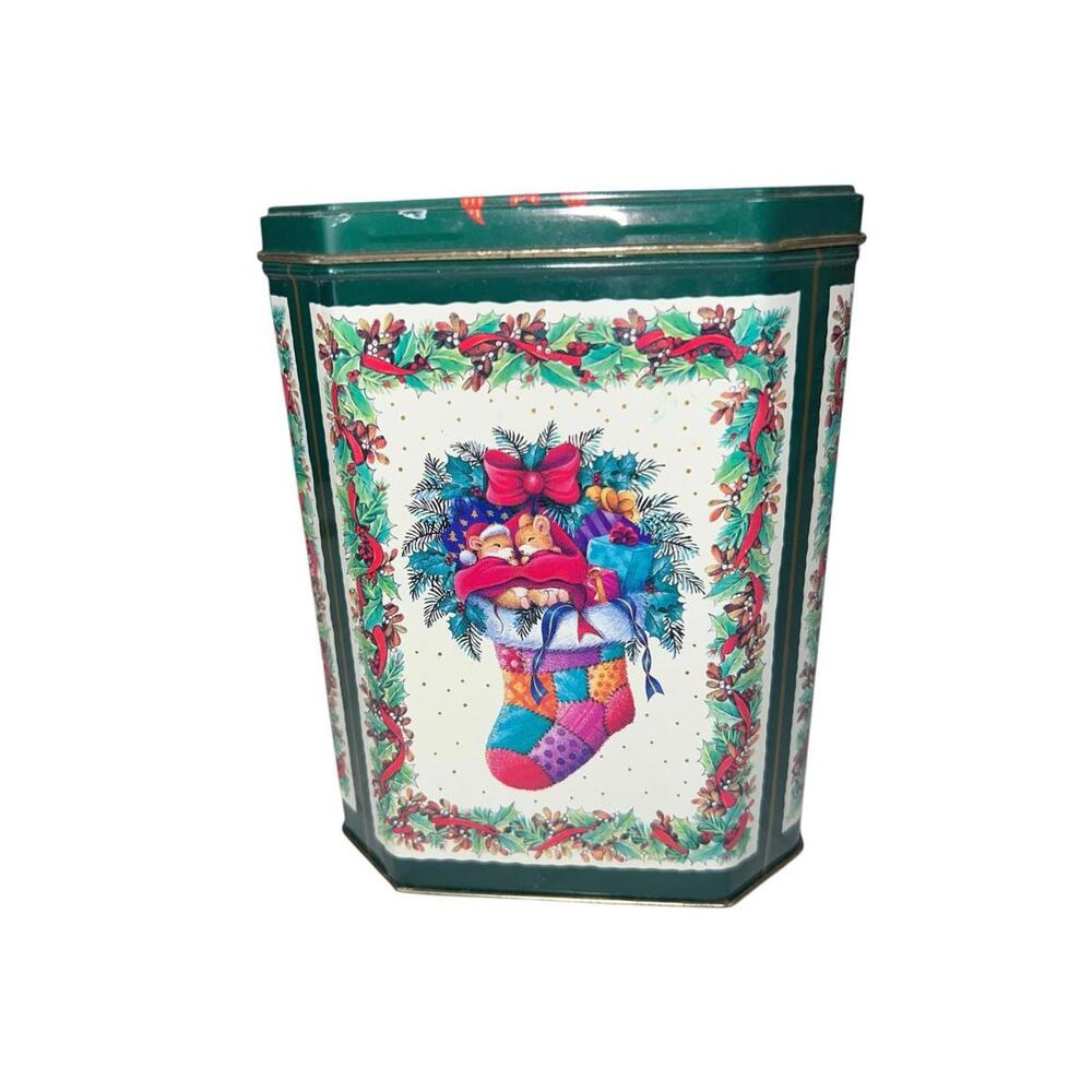 Vintage Christmas Time Stocking Metal Tin Made in England 7”